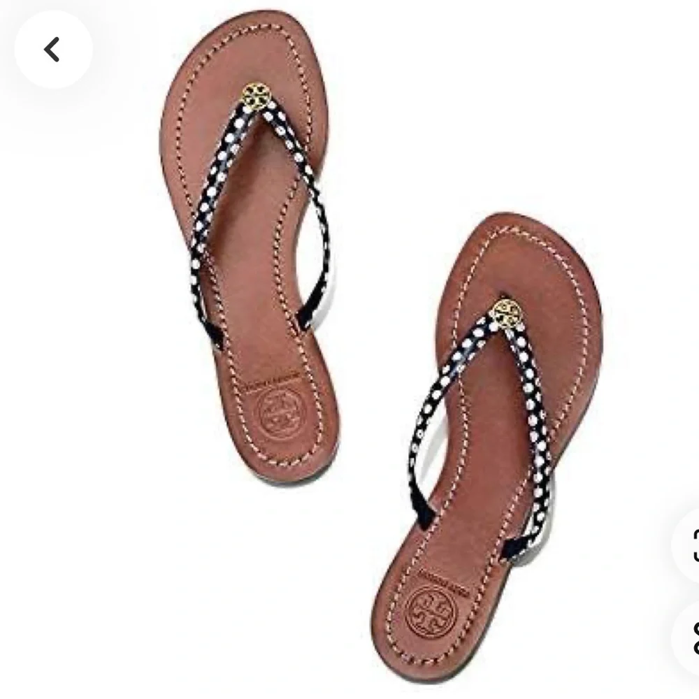 Tory Burch Terra Thong Flip Flops Leather Thong Sandals 5.5 Nautical Dot…